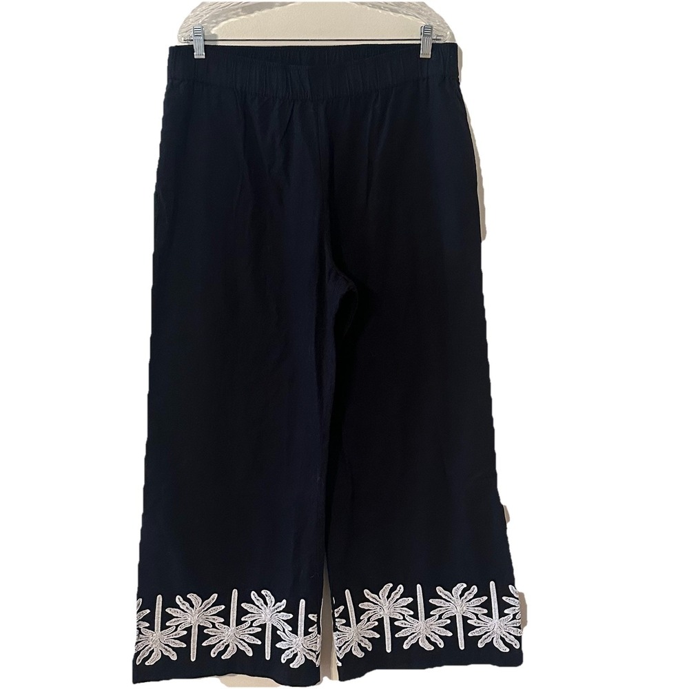 NWT Johnny Was Pants Hannah Leg Slit Beaded Embroidery Linen Blend Resort Sze XL